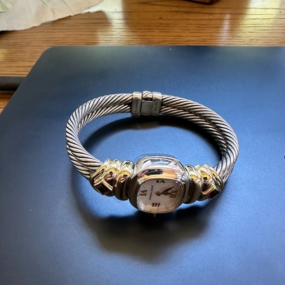 David Yurman 2 Row Cable Gold Quartz Garnet Sterling Silver Gold Trim - Picture 11 of 12